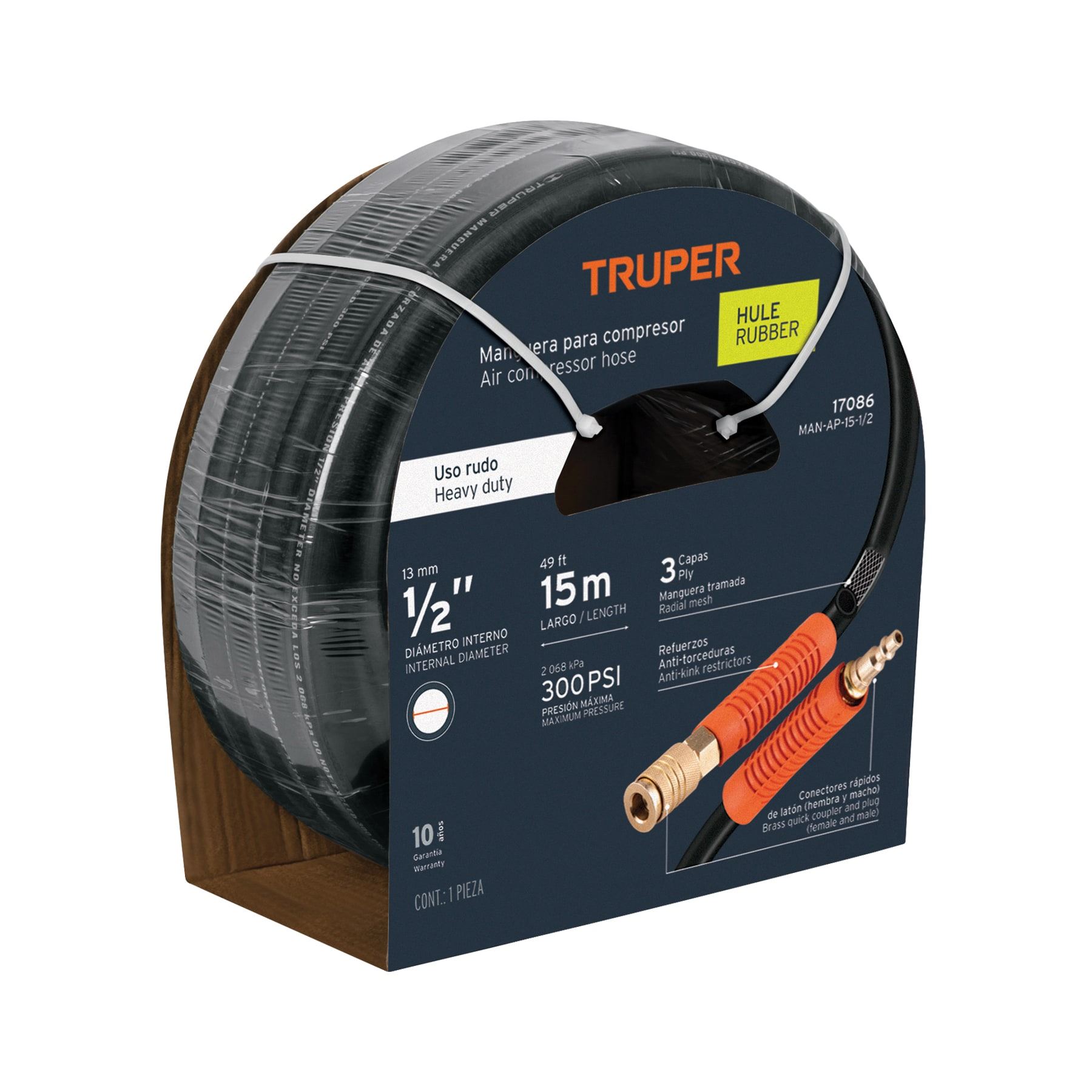 Rollo de 15 m de manguera 1/2" de hule para compresora, Truper
